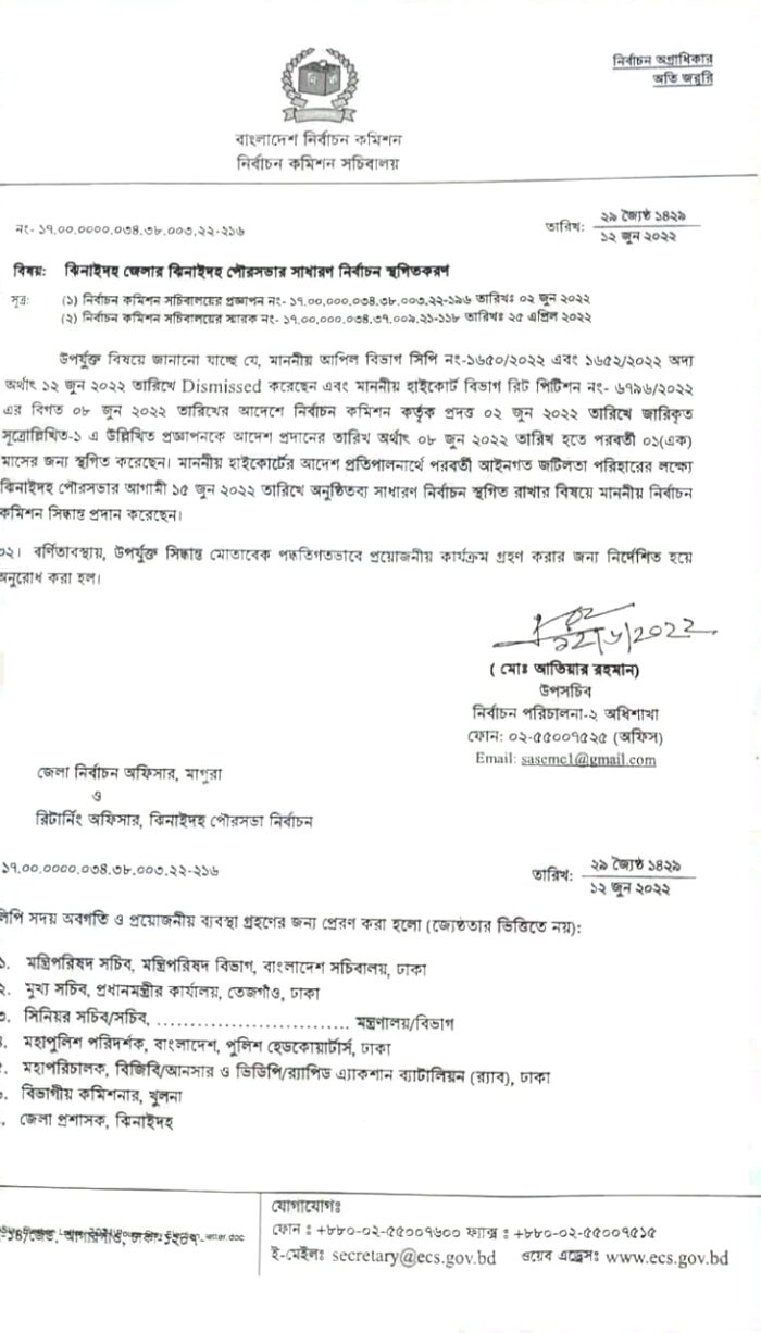 ঝিনাইদহ পৌরসভার নির্বাচন স্থগিত করল নির্বাচন কমিশন