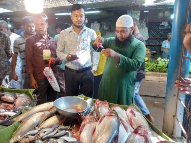 যশোর মাছ বাজারে মৎস্য কর্মকর্তার ঝটিকা অভিযান, মাছে নেই ফরমালিন