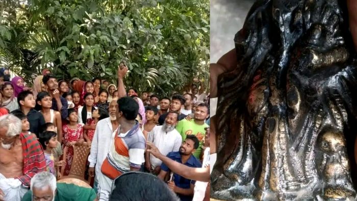 রংপুরে পুকুর খননের সময় পাওয়া গেল প্রাচীনকালের মূর্তি, দেখার জন্য জনতার ভীড়