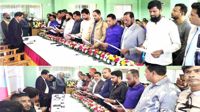 বেনাপোল স্থলবন্দর হ্যান্ডলিং শ্রমিক ইউনিয়নের নব নির্বাচিত কমিটির শপথ গ্রহণ