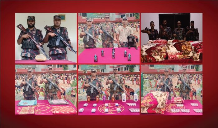 বেনাপোলে বিজিবির অভিযানে প্রচুর মাদকদ্রব্য ও চোরাচালান পণ্য আটক।