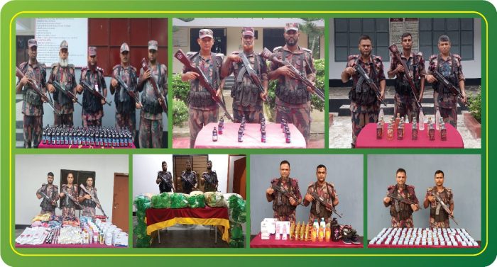 বেনাপোলে দেশী-বিদেশি মদ গাঁজা সহ চোরাচালানী মালামাল জব্দ করে বিজিবি।