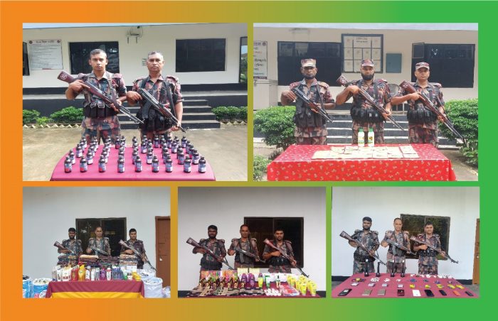 বেনাপোল সিমান্তে বিজিবির অভিযানে মাদকদ্রব্য সহ অবৈধ চোরাচালানী মালামাল আটক।